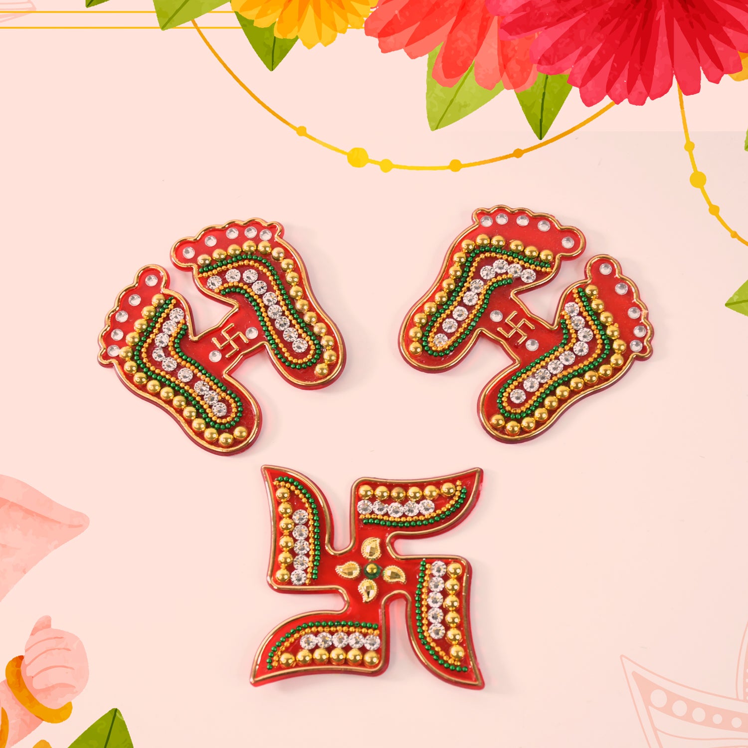 Decorative Laxmi Charan (Pagla)  Swastik Combo Set (3pc Set) Decorative Laxmi Charan (Pagla)  Swastik Combo Set (3pc Set)